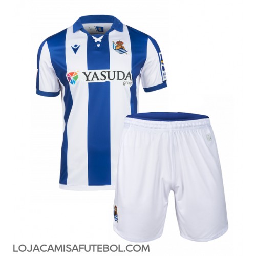Camisa de Futebol Real Sociedad Equipamento Principal Infantil 2024-25 Manga Curta (+ Calças curtas)